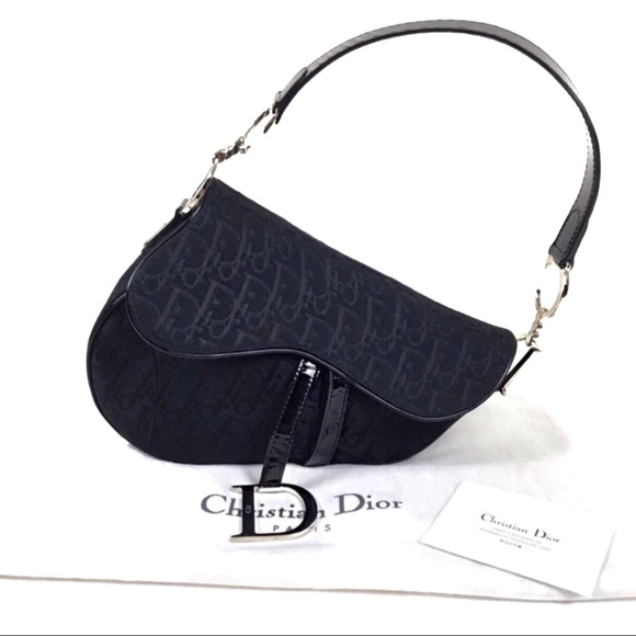 Dior Handbags - VTG Dior Black Jacquard Grand D Saddle Bag Trotter